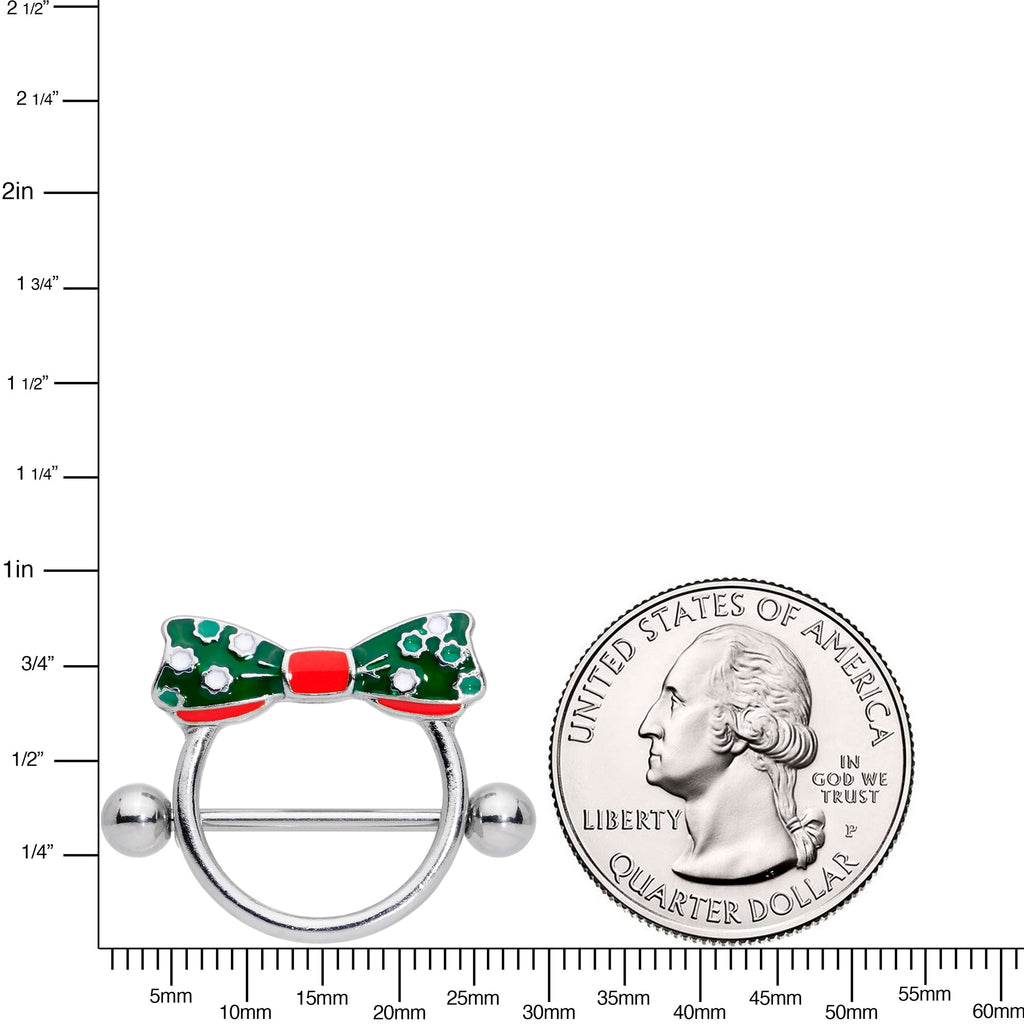 14G 11/16 Green Red Polka Dot Bow Christmas Nipple Shield Set