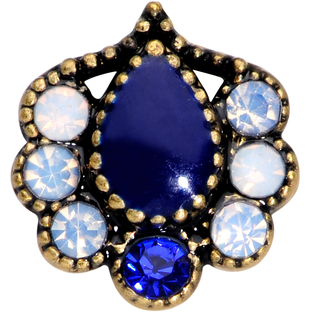 20G 5/16 Clear Blue Gem Gold Tone Heirloom Teardrop Nose Hoop