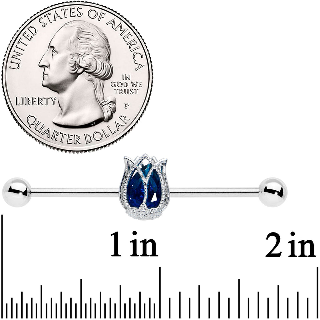 14G Blue Gem Tulip Flower Industrial Barbell 38mm
