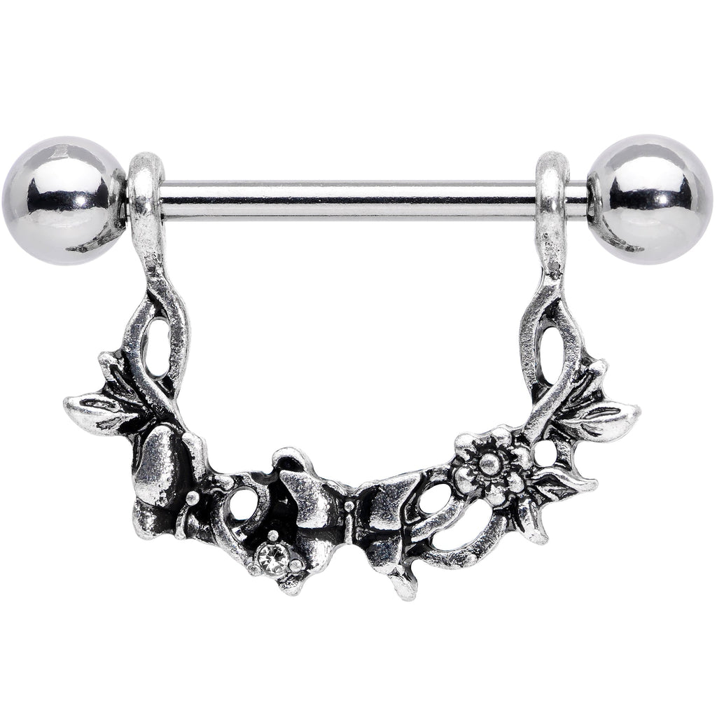 14G 9/16 Clear Gem Abstract Bow Butterfly Dangle Nipple Ring Set