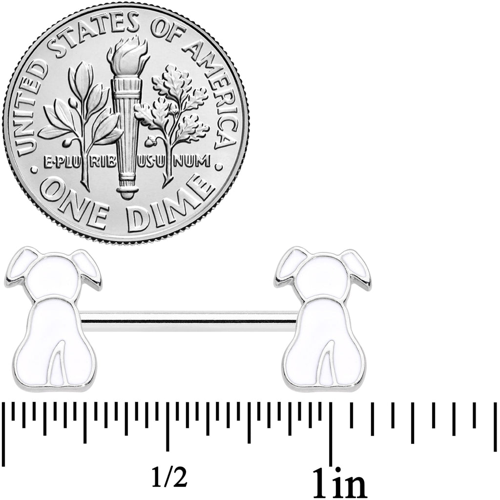 14G 9/16 White Sitting Dog Barbell Nipple Ring Set