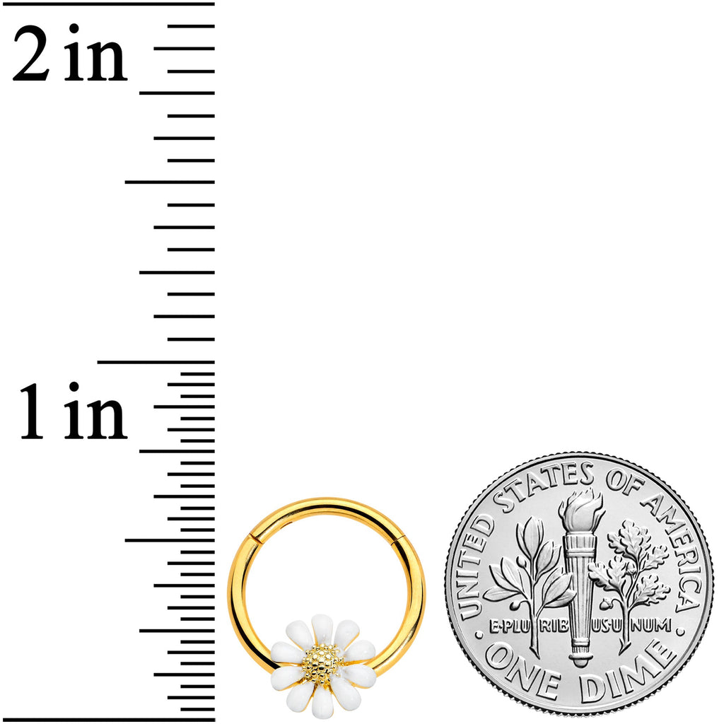 16G 3/8 Gold Tone Innocence White Flower Hinged Segment Ring
