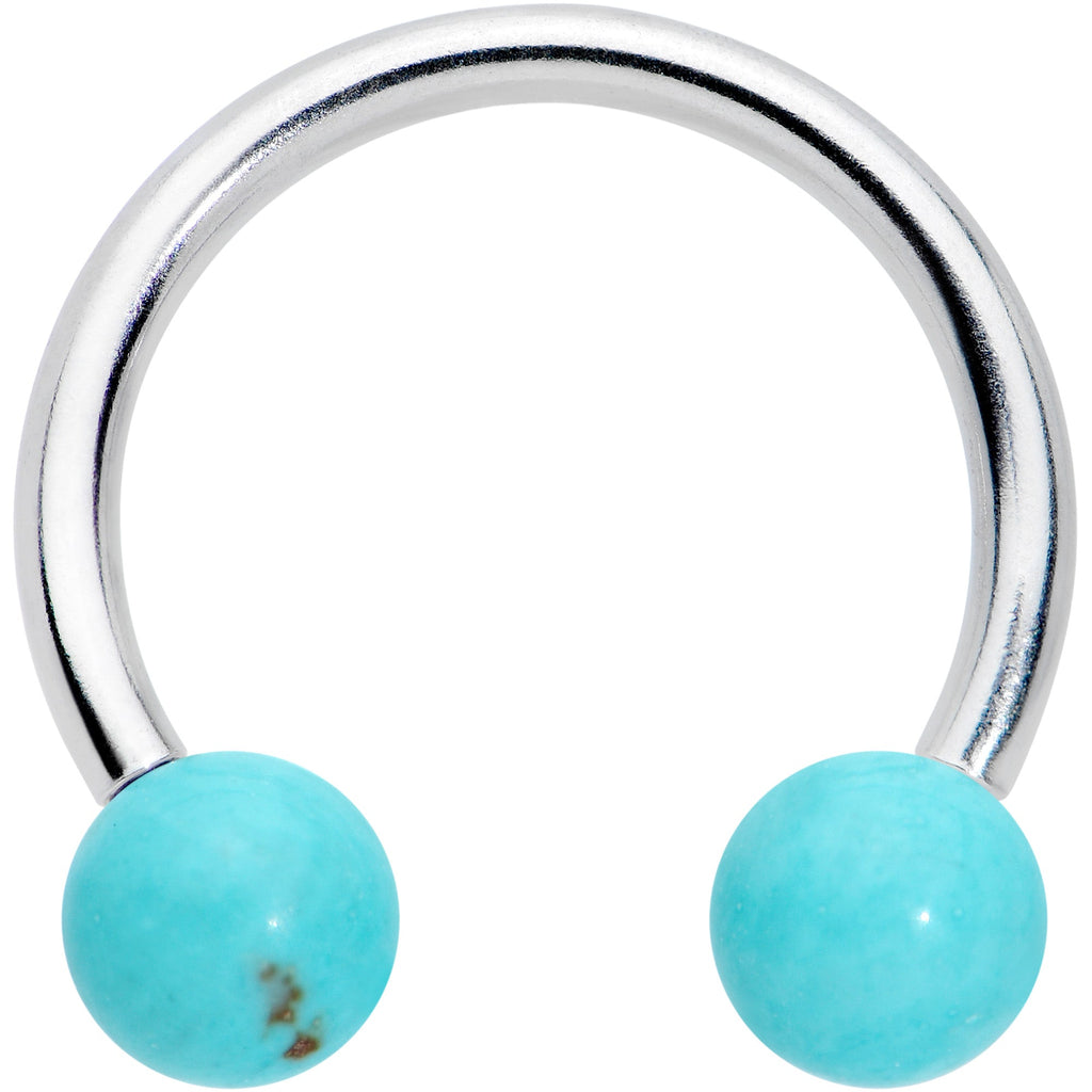 16G 3/8 Lt Blue Stone Ball End Internally Threaded Horseshoe