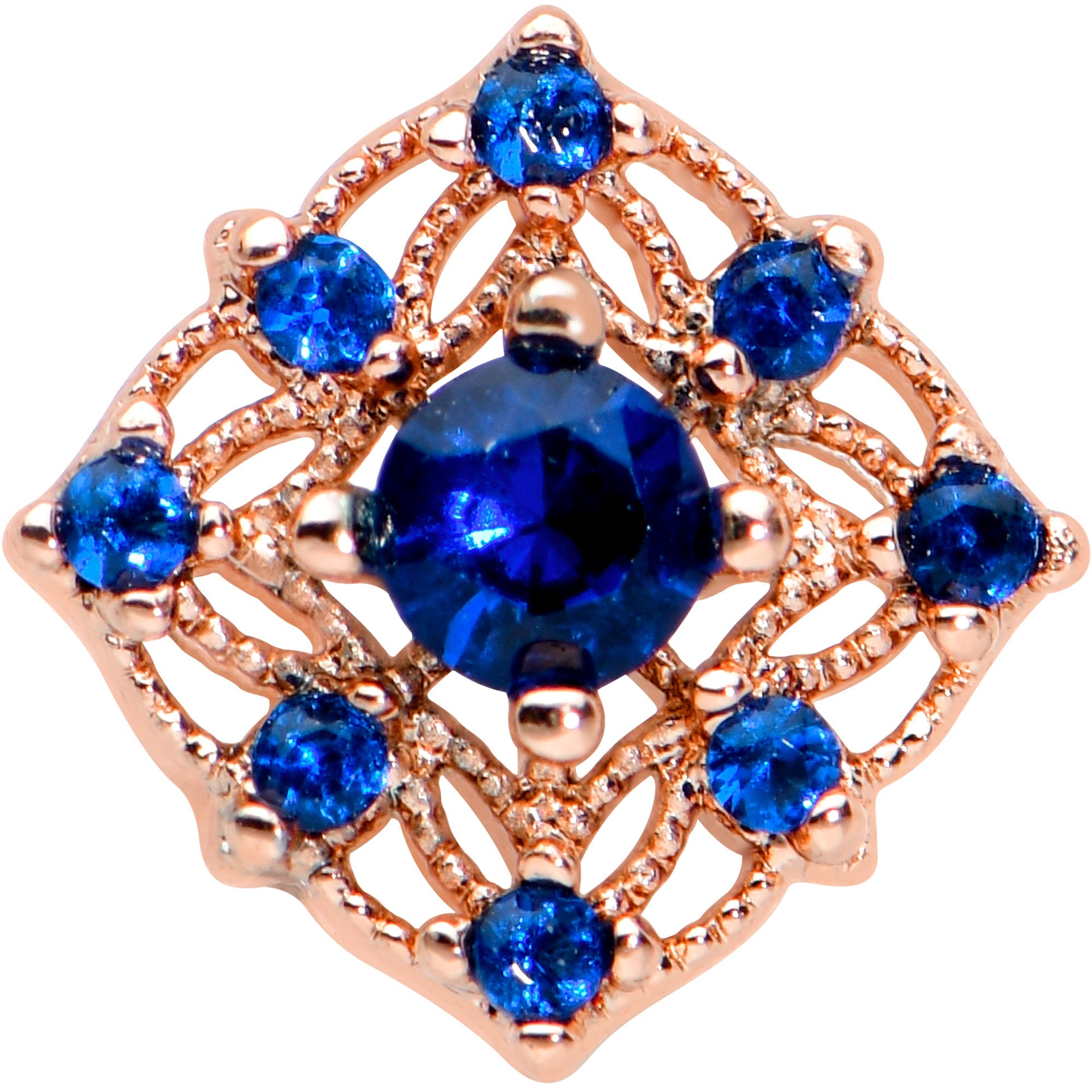 16G 1/4 Blue Gem Rose Gold Tone Night Star Labret Monroe Tragus