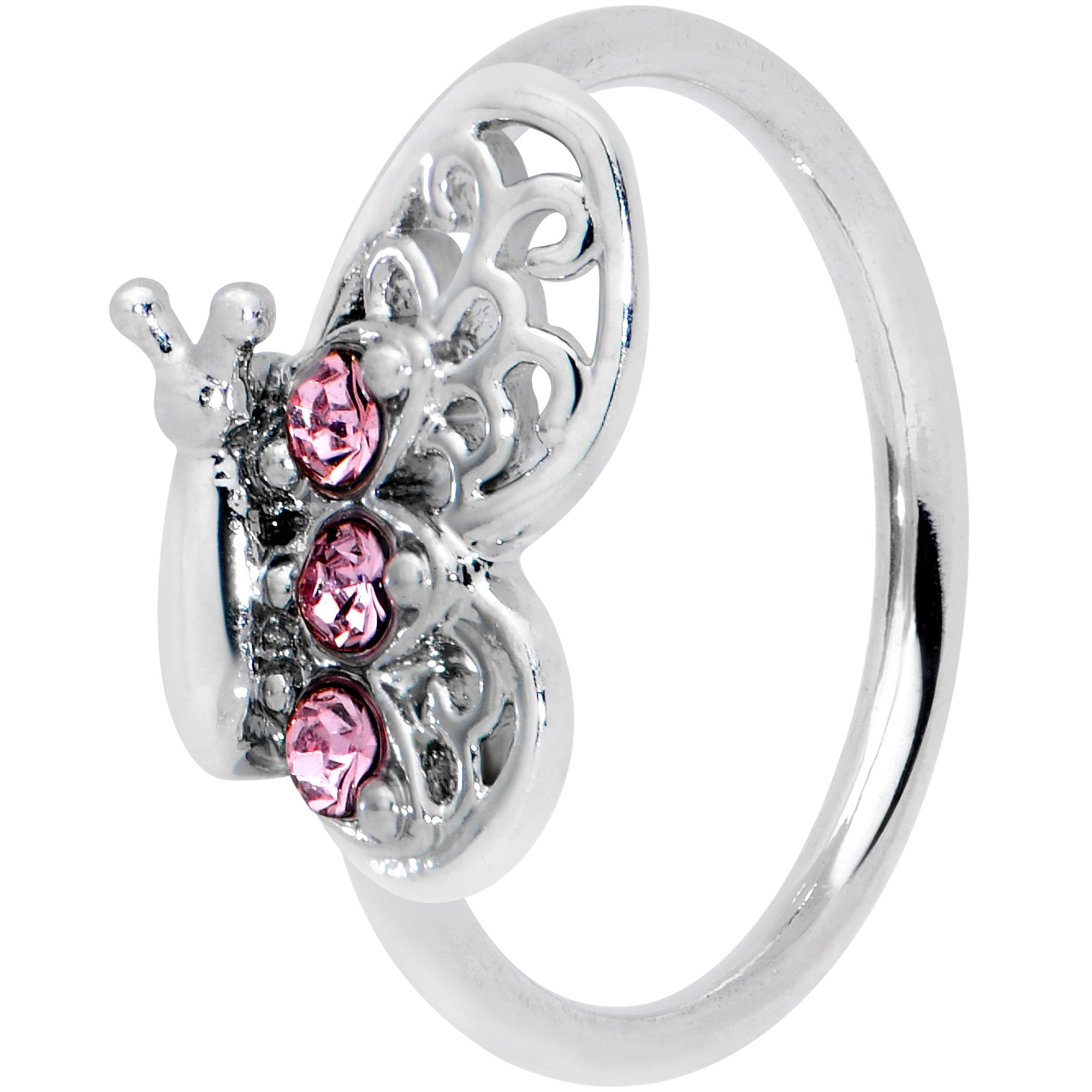 20G 5/16 Pink Gem Lacy Butterfly Nose Hoop