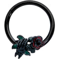 16G 3/8 Black Skeleton Flower Halloween Hinged Circular Ring