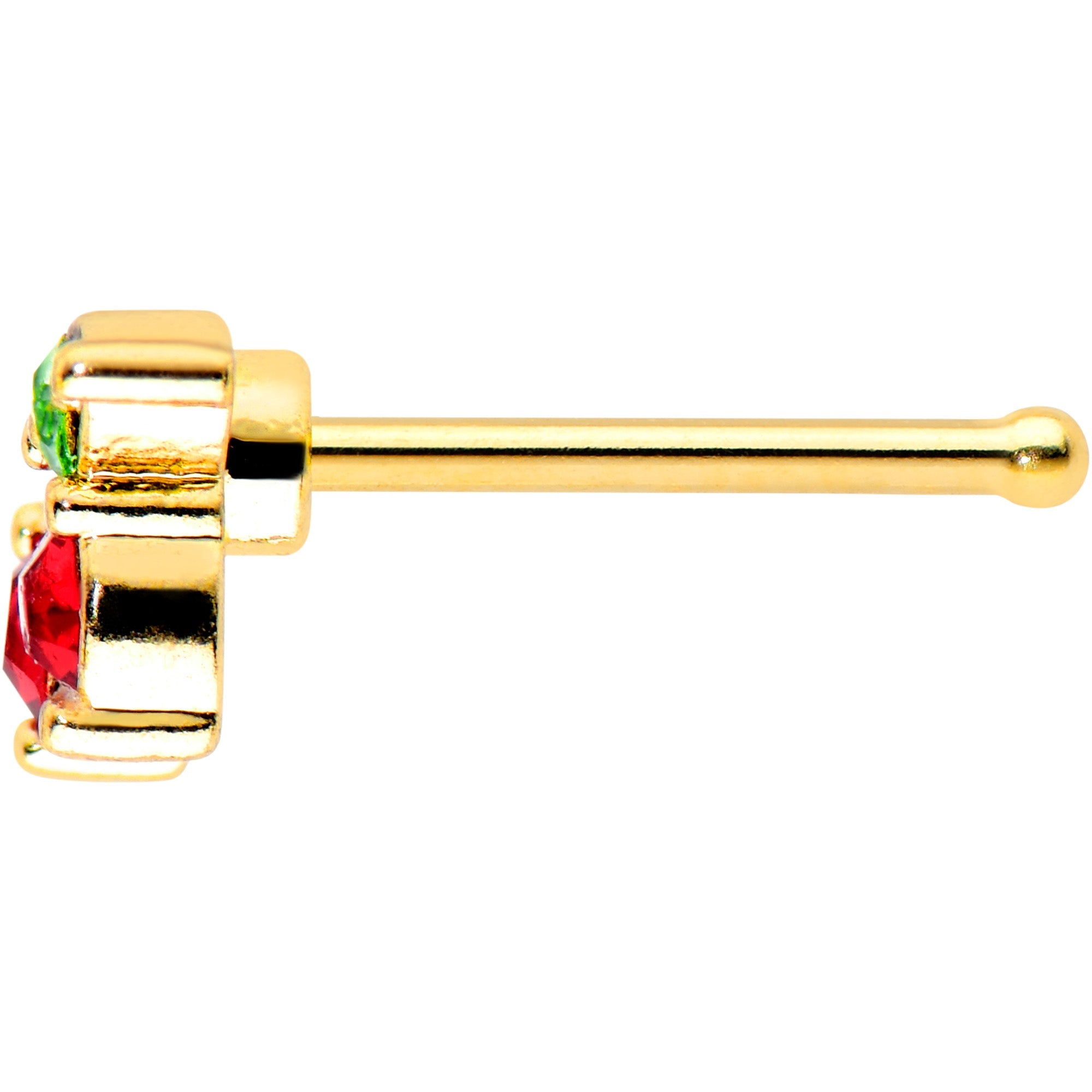 20G 1/4 Red Green Gem Gold Tone Tasty Cherry Fruit Nose Bone