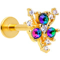 16G 5/16 Purple Tourmaline Gold Tone Spray Labret Monroe Tragus