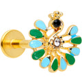 16G 5/16 Clear Black Gem Gold Tone Pretty Peacock Labret Tragus