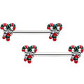 14G 9/16 Pair of Candy Canes Christmas Barbell Nipple Ring Set