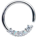 16G 3/8 White Synthetic Opal Clear CZ Gem Style Closure Ring