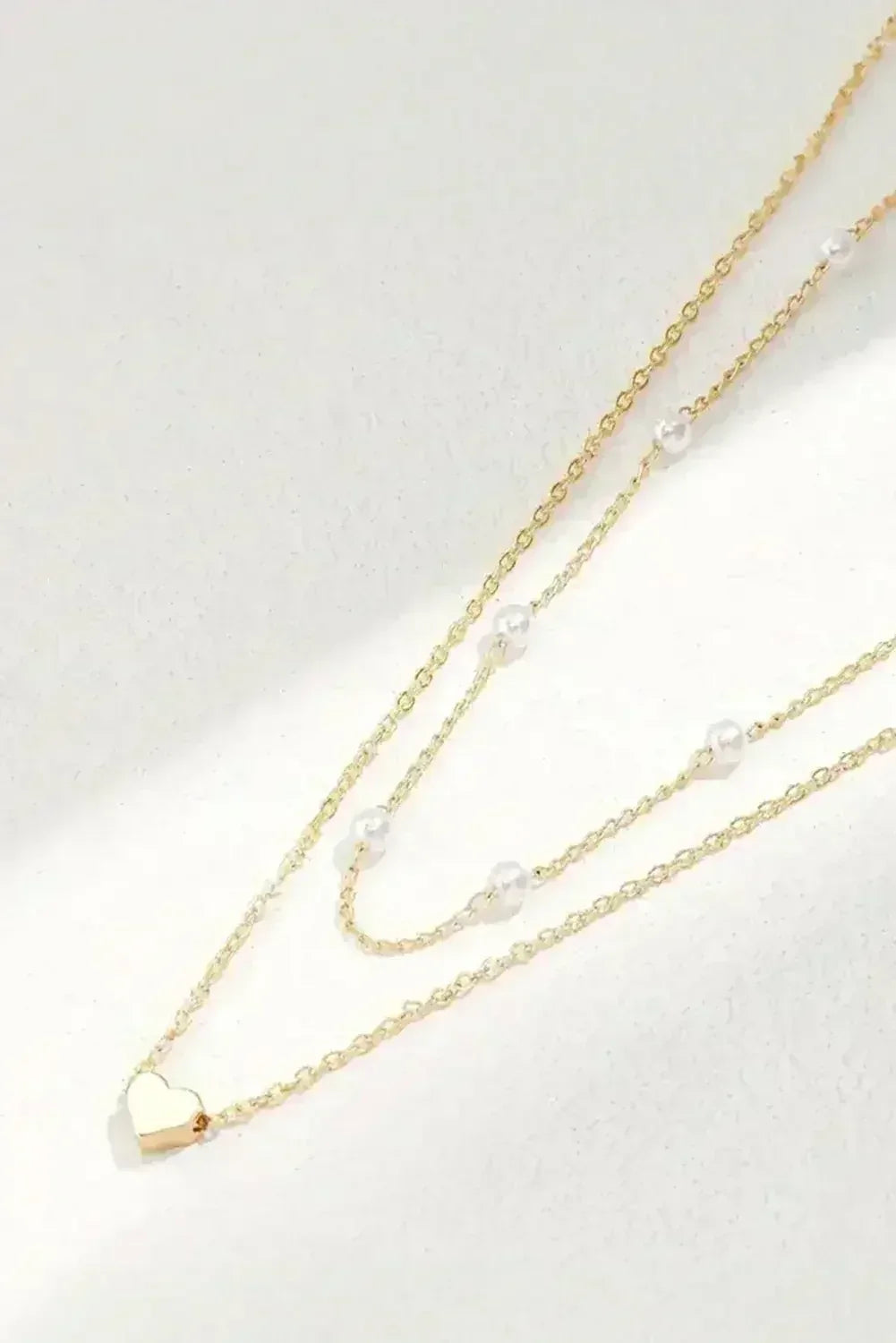 Gold Pearl Heart Necklace - Adjustable Chain - Dainty Layering Pendant