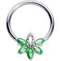 16G 3/8 Green Gem Texture Loopy Pot Leaf BCR Captive Ring