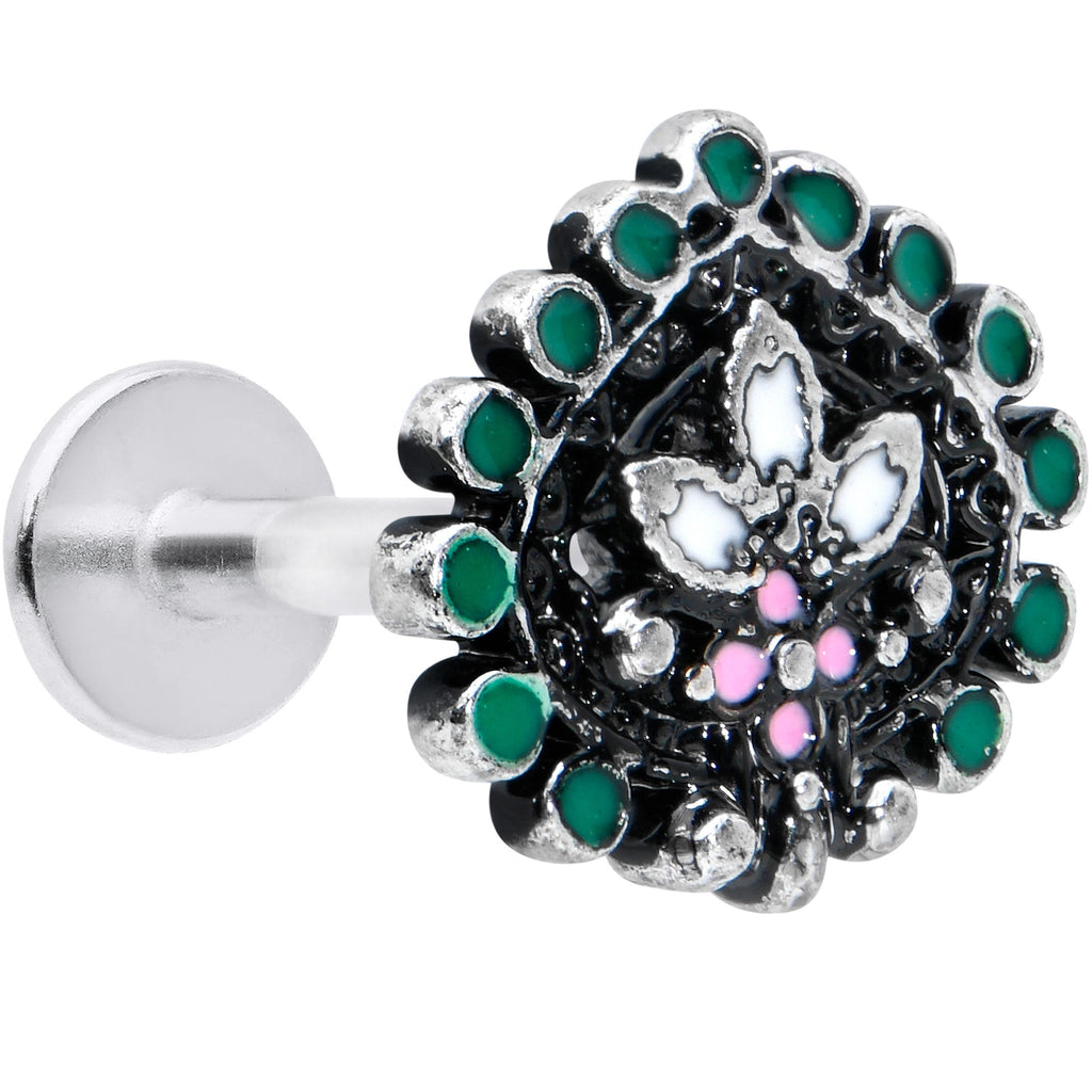 16G 5/16 Stylized Pink Green Abstract Leaf Labret Monroe Tragus