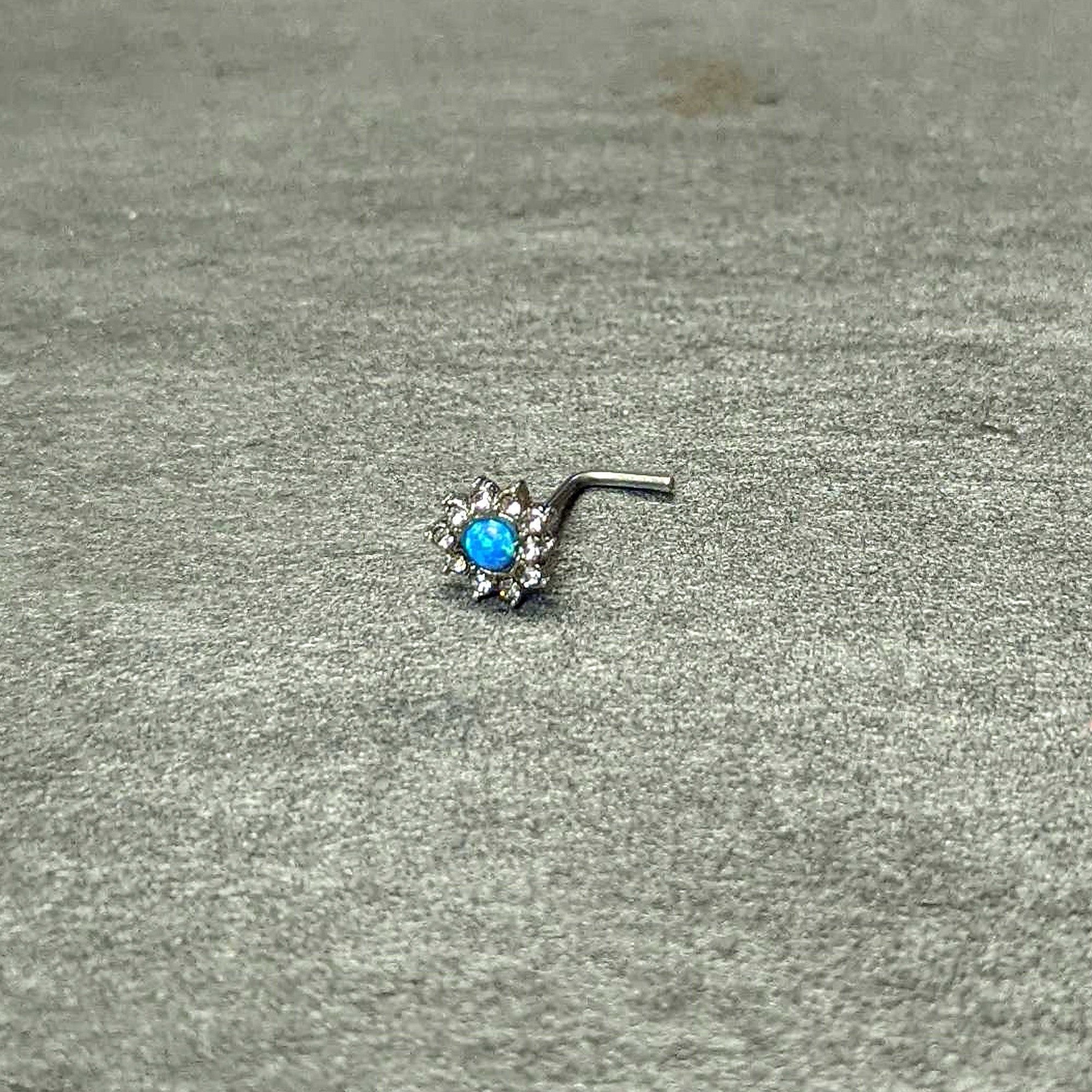20G 7mm Blue Faux Opal Heart Sun L Shape Nose Ring