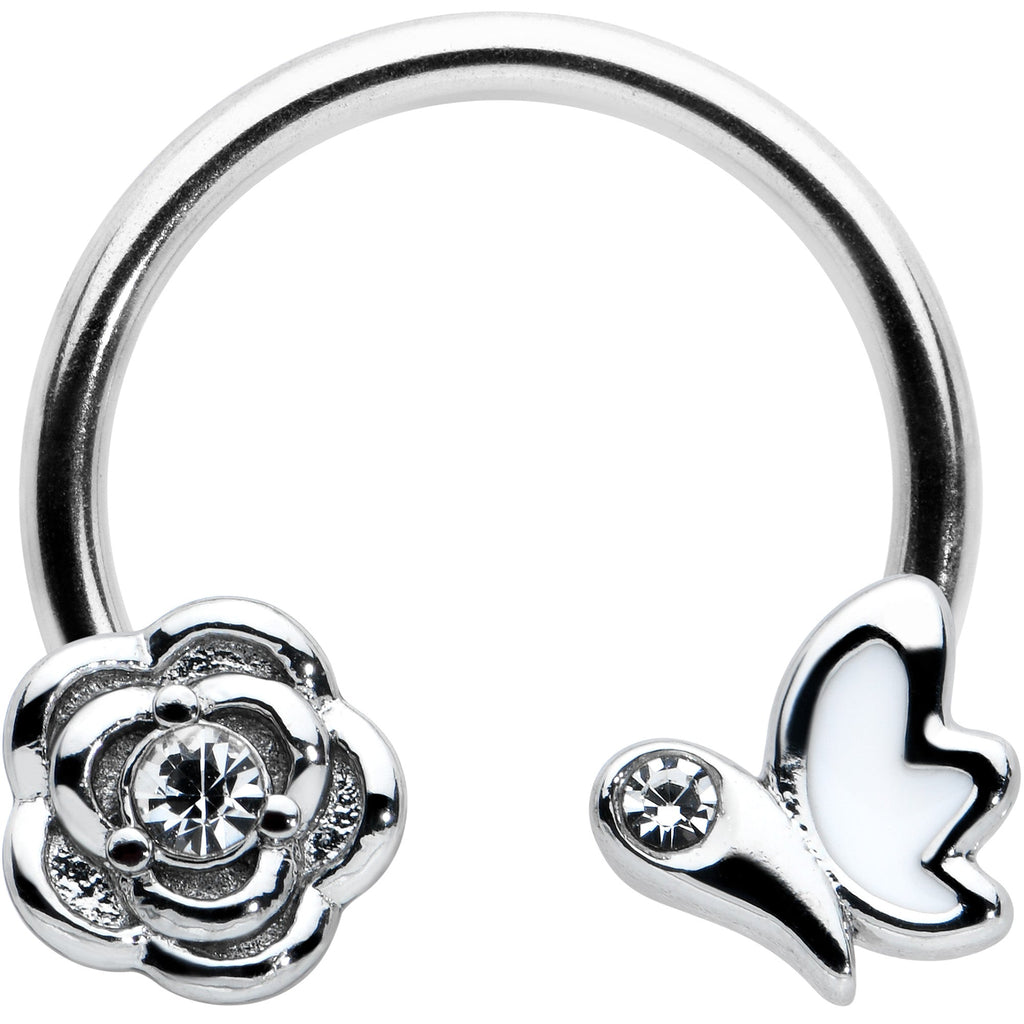 16G 3/8 Clear Gem White Butterfly Flower Horseshoe Circular Barbell