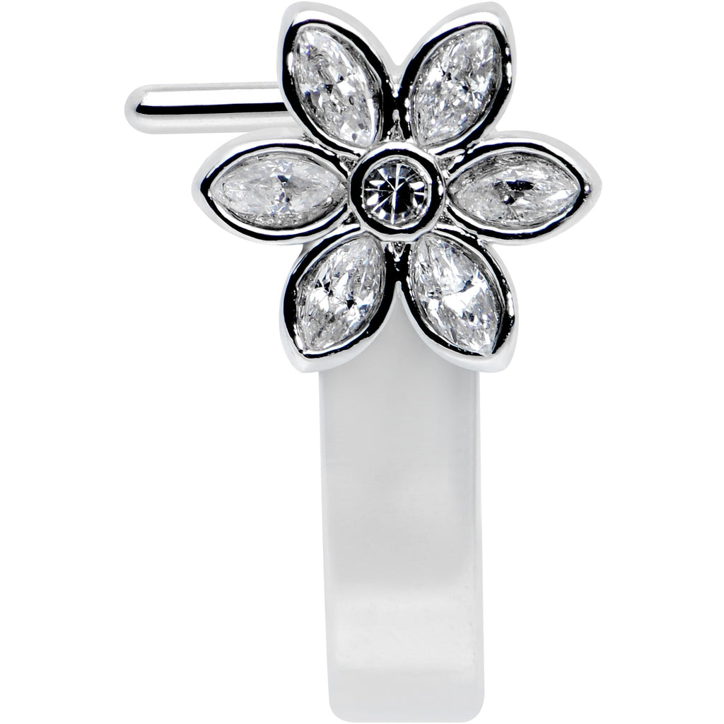 20G 1/4 Clear Gem Fancy Flower Faux Hoop L Shape Nose Ring