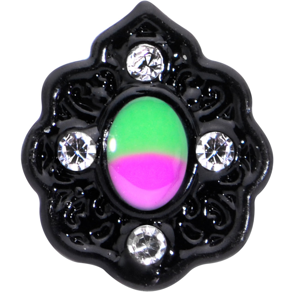 16G 1/4 CZ Faux Tourmaline Black Lacy Drop Labret