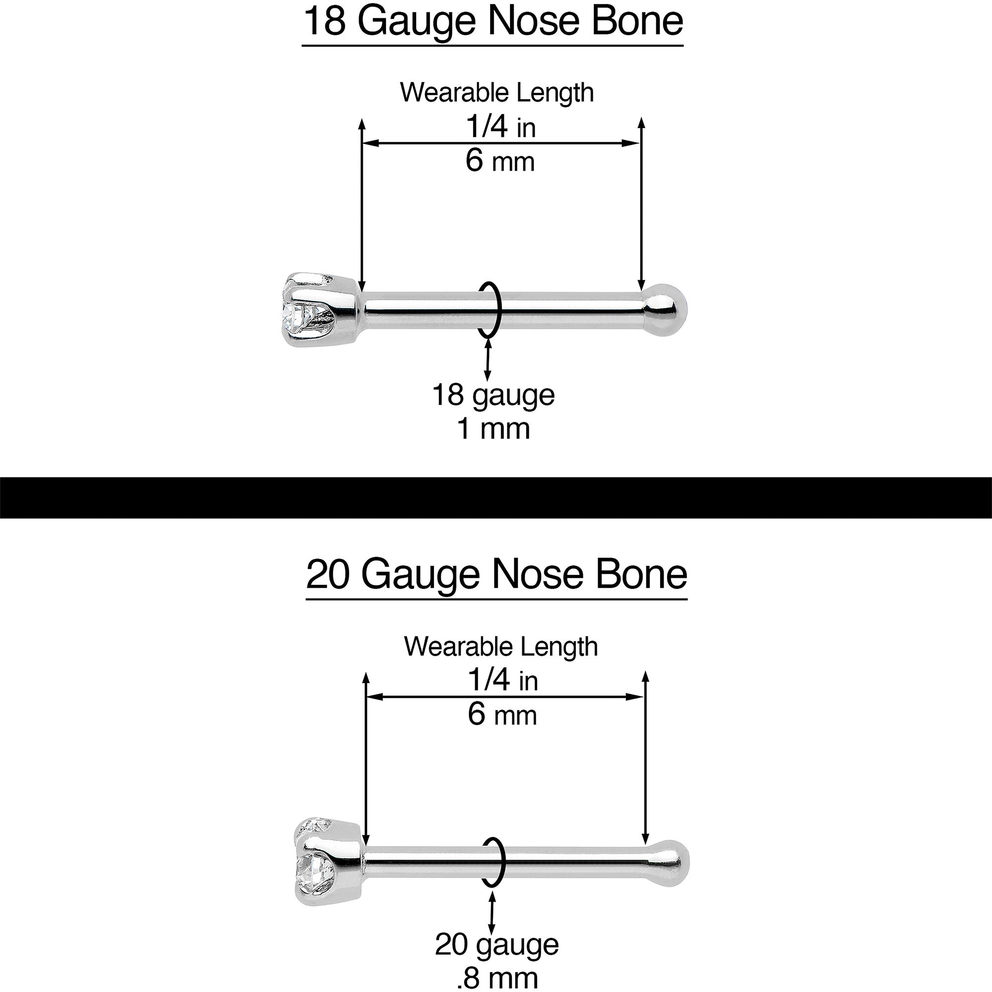 20G 1/4 Clear CZ Gem Square 3mm Simple Glam Nose Bone