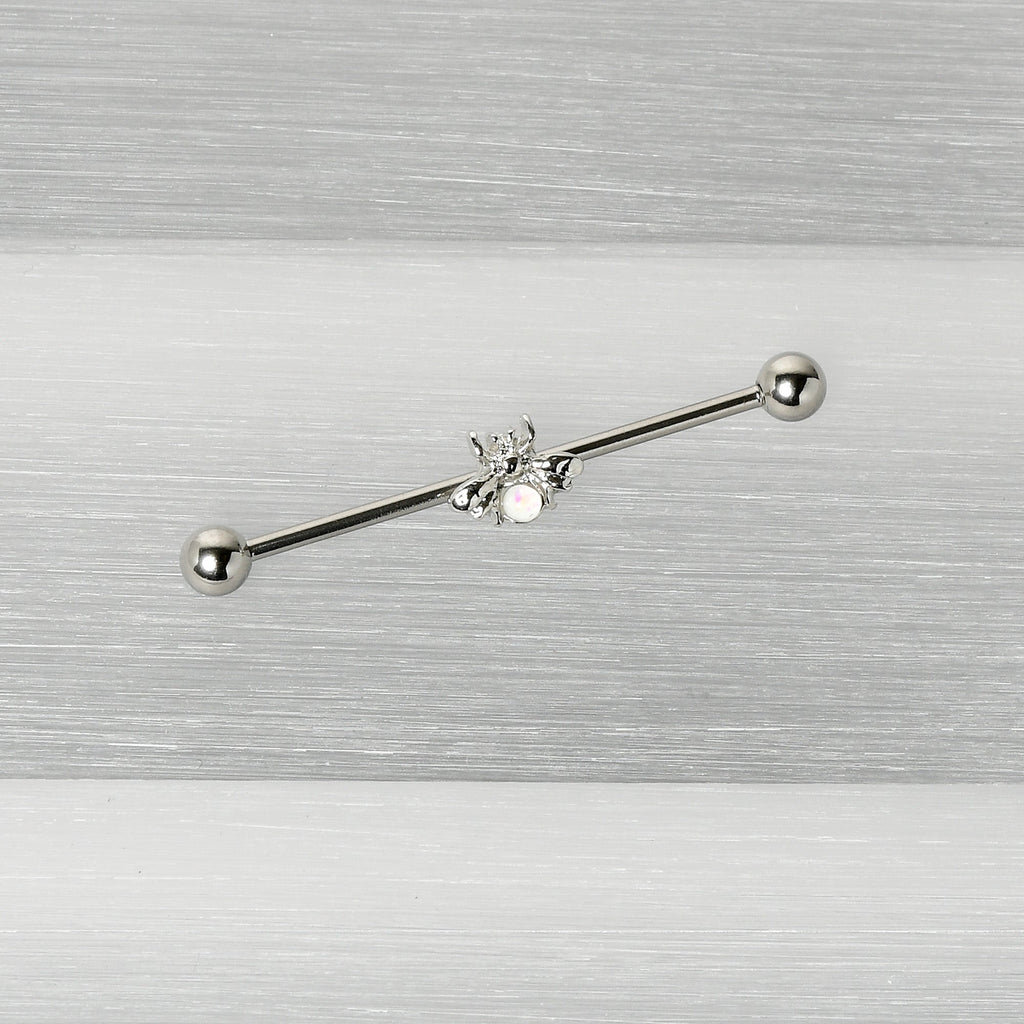 14G White Faux Opal Bee Beautiful Insect Industrial Barbell 38mm