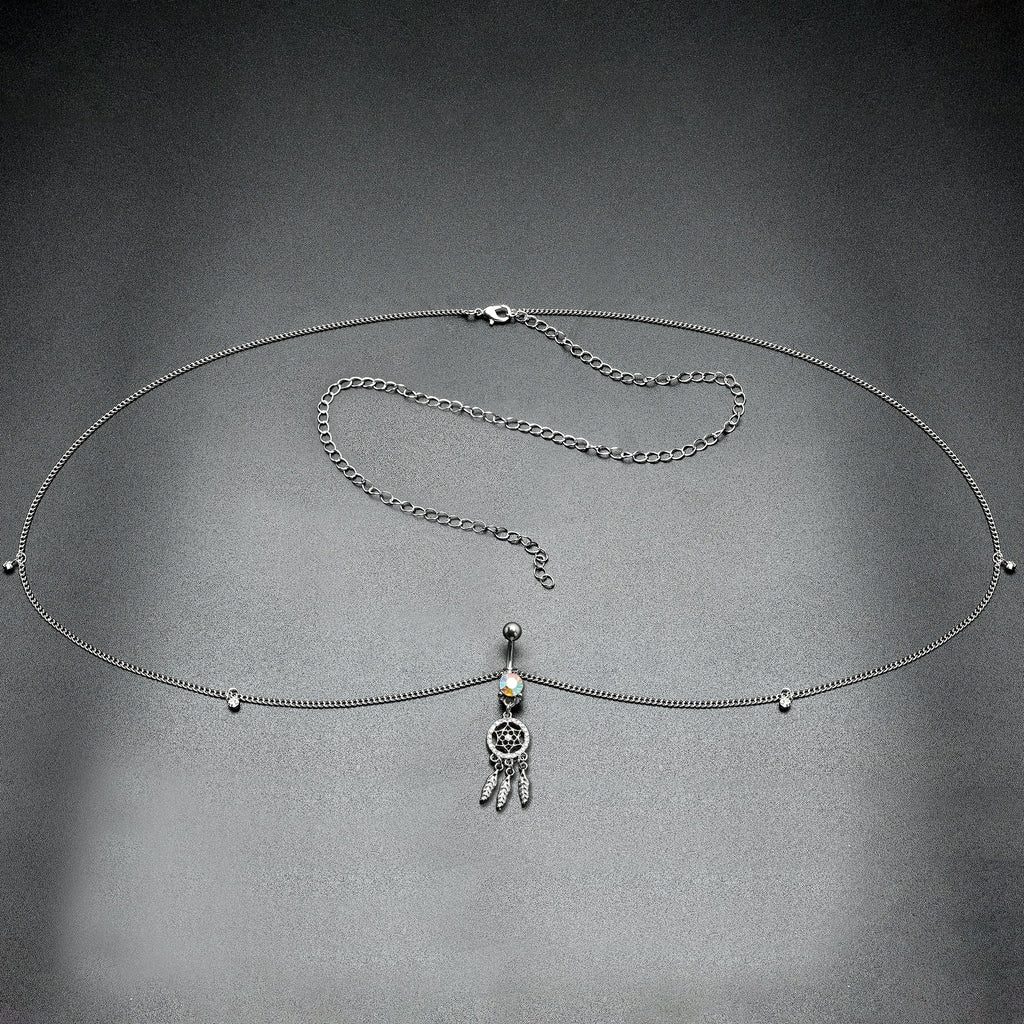 Clear Aurora Gem Southwest Dreamcatcher Dangle Belly Ring Belly Chain