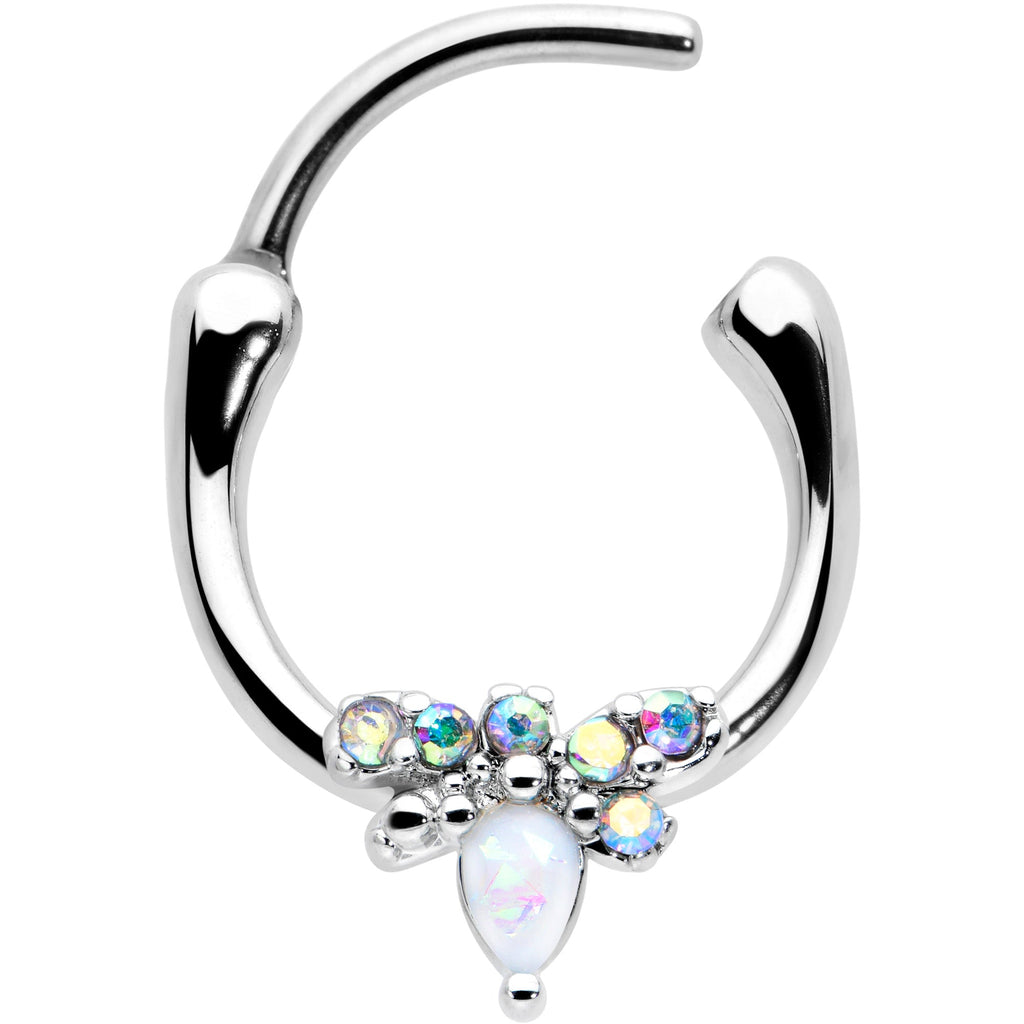 16G 5/16 White Faux Opal Bee Glamour Cartilage Clicker