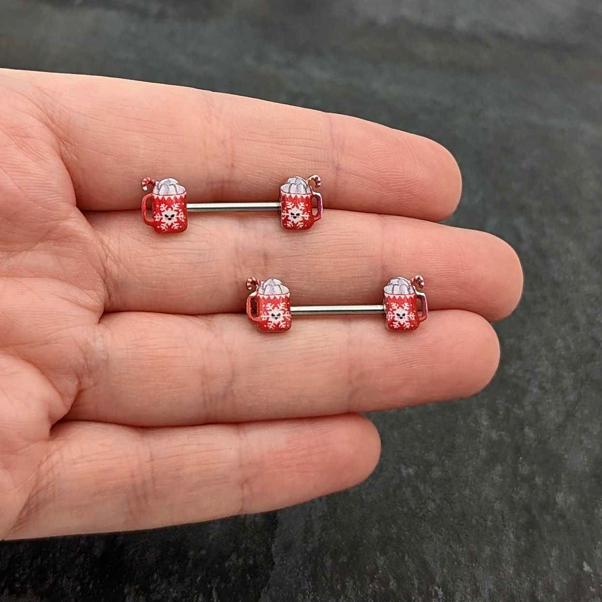 14G 9/16 Sweet Hot Cocoa Holiday Barbell Holiday Nipple Ring Set