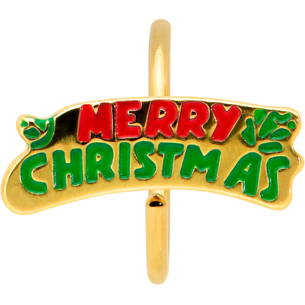 20G 5/16 Gold Tone Merry Christmas Inlaid Nose Hoop
