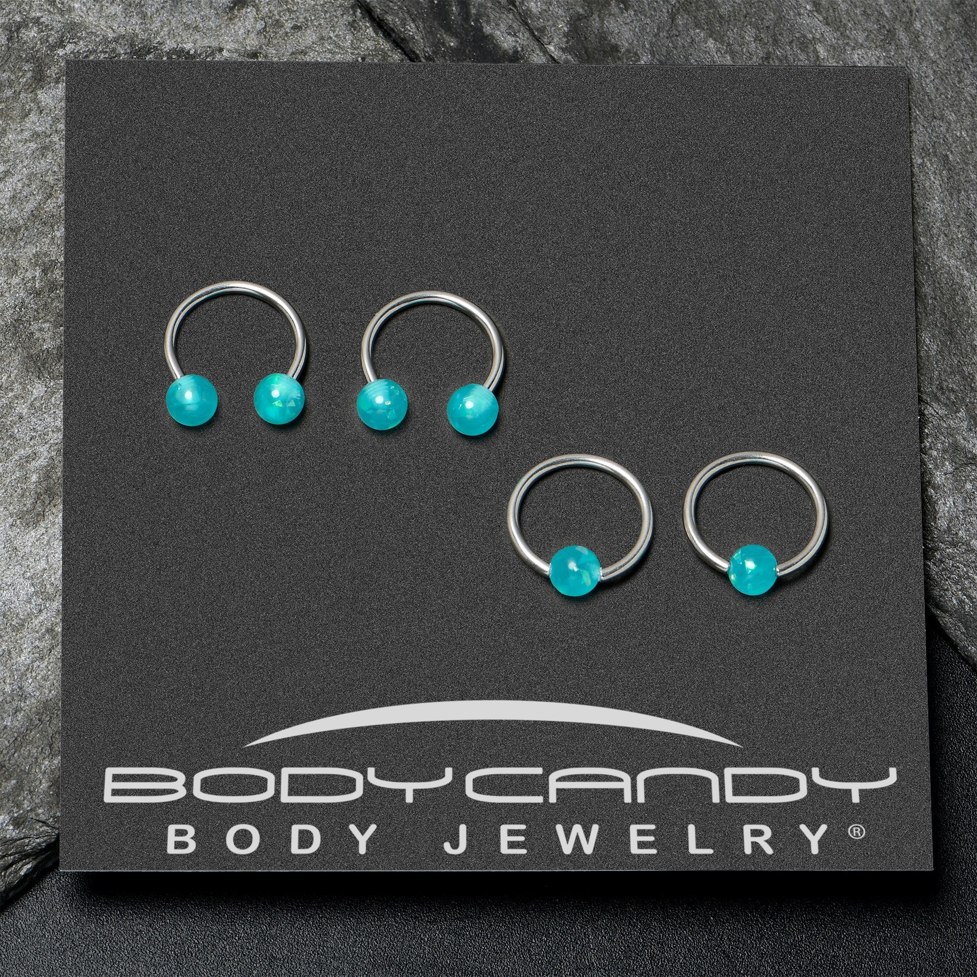 16G 3/8 Teal Faux Opal Horseshoe BCR Captive Ring Set of 4