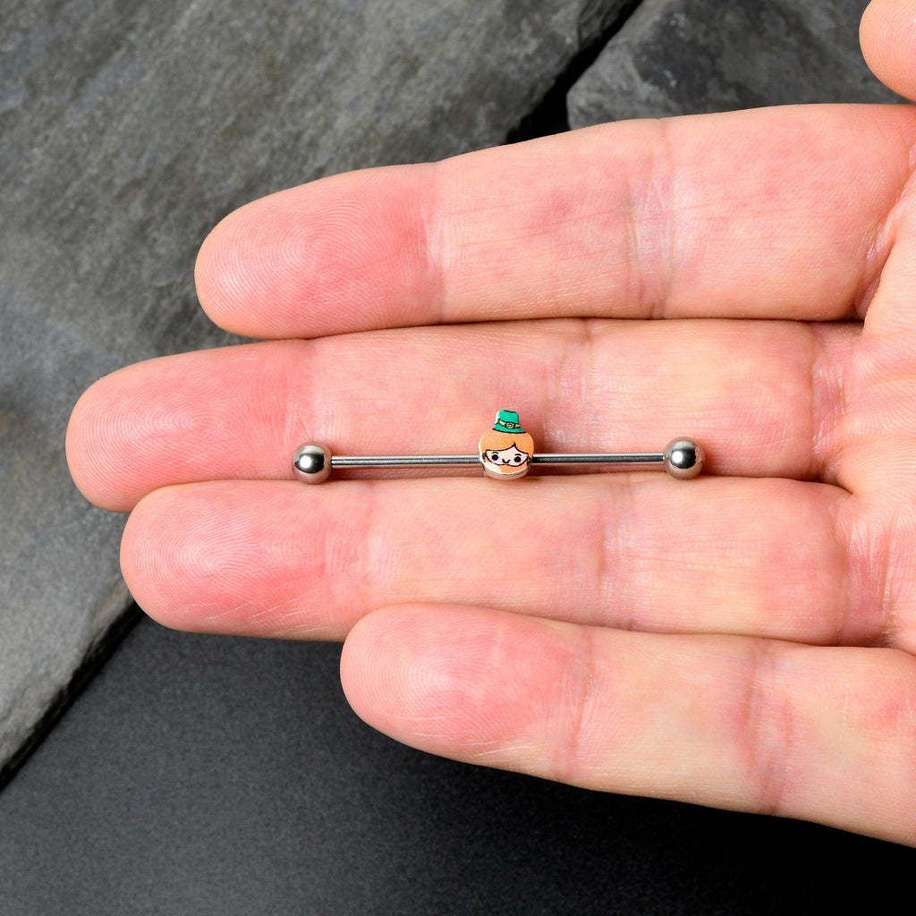 14G Sweet Happy Leprechaun St Patricks Industrial Barbell 38mm