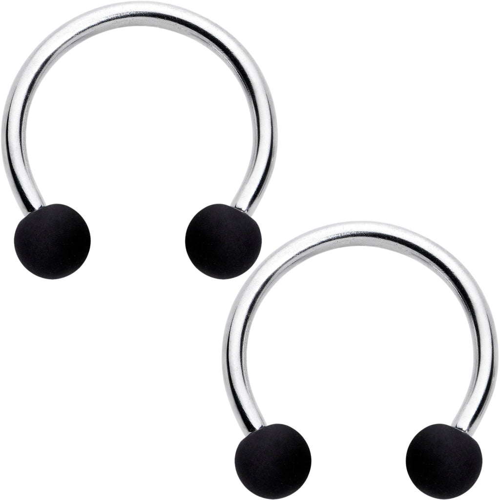 16G 3/8 Matte Black Blue Teal Horseshoe Circular Barbell Set of 6