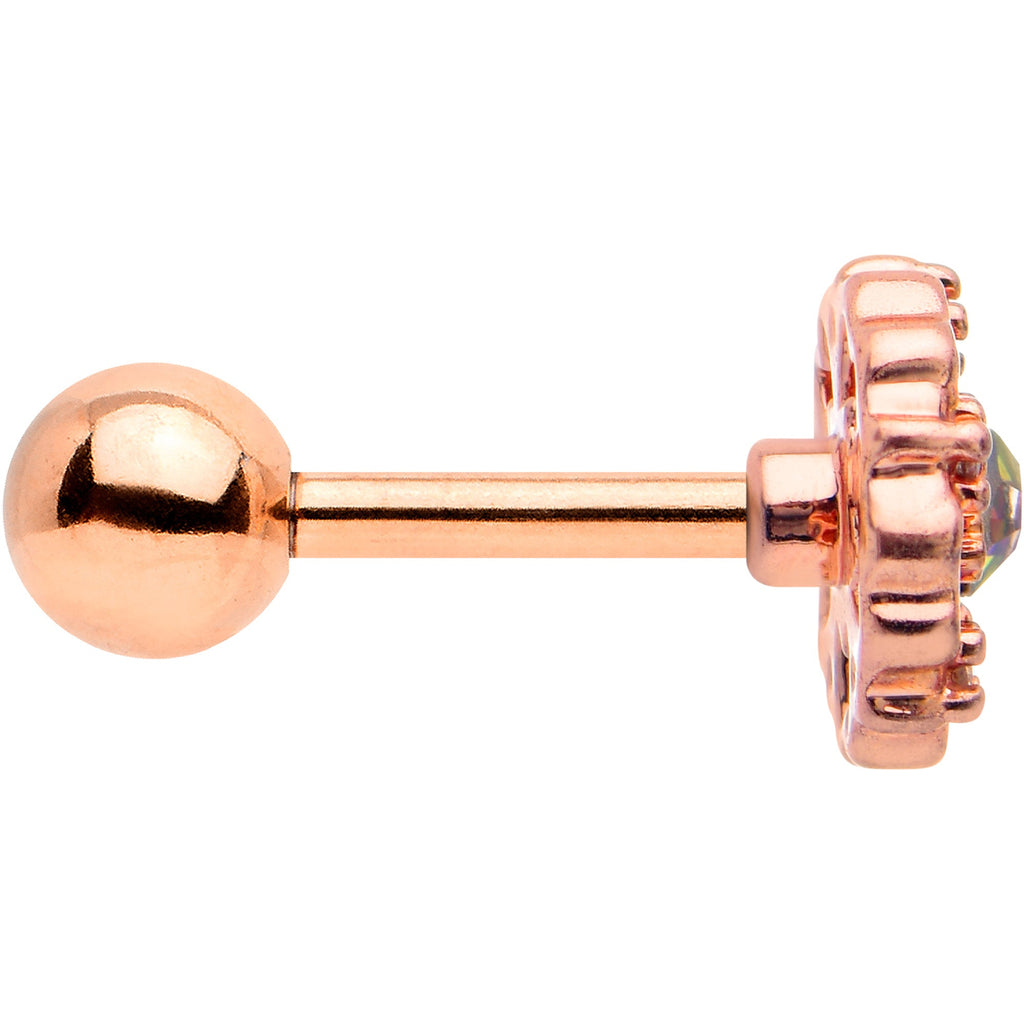 16G 1/4 Vitrail Gem Rosy Hue Flower Cartilage Tragus Earring