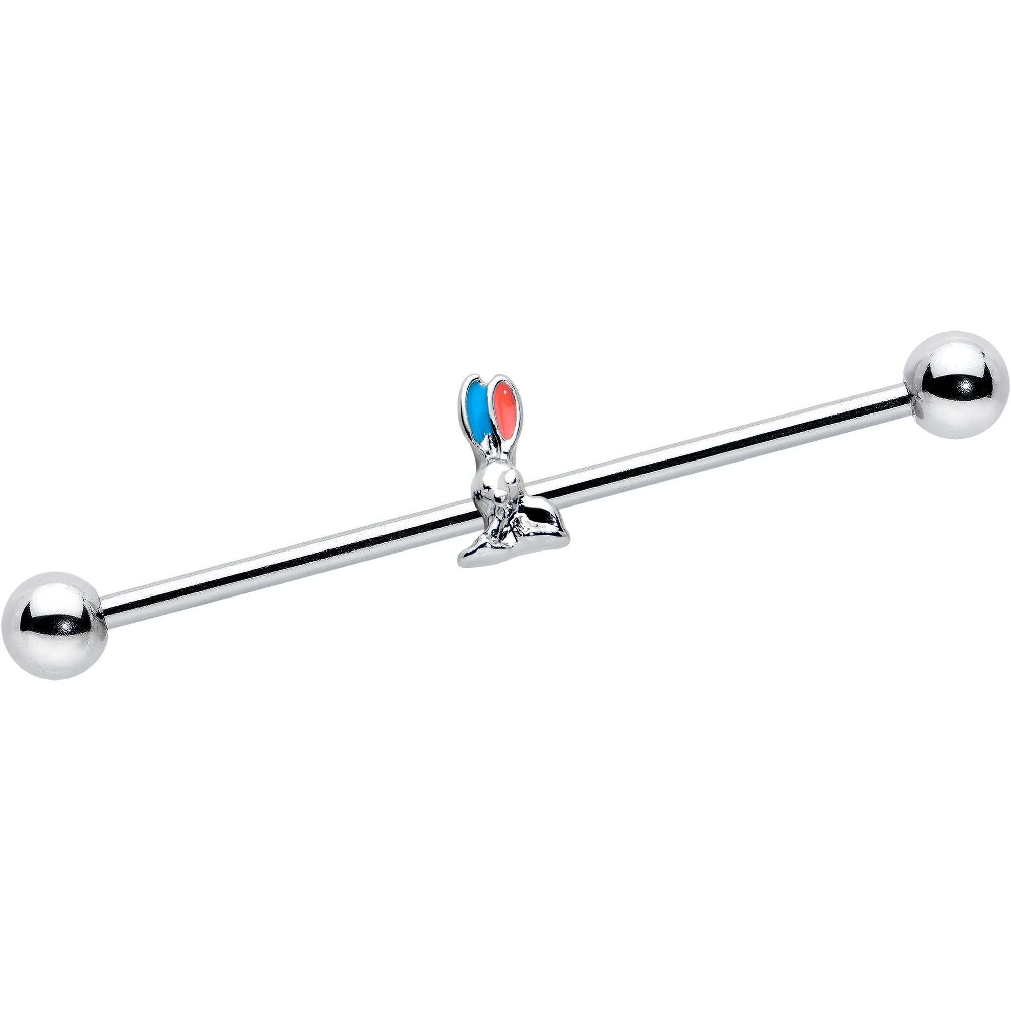 14G Easter Bunny Red Blue Ears Industrial Barbell 38mm