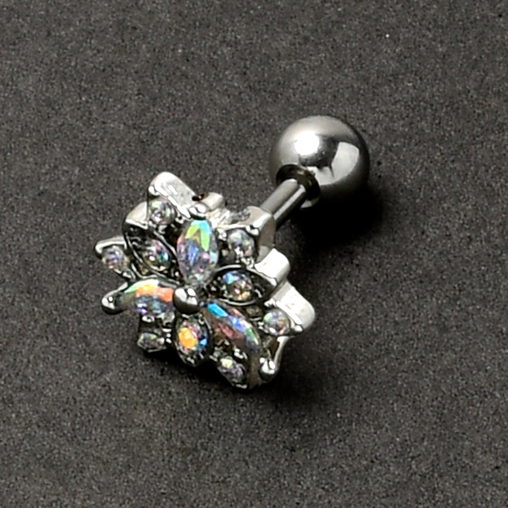 16G 1/4 Aurora CZ Gem Snowflake Style Cartilage Tragus Earring