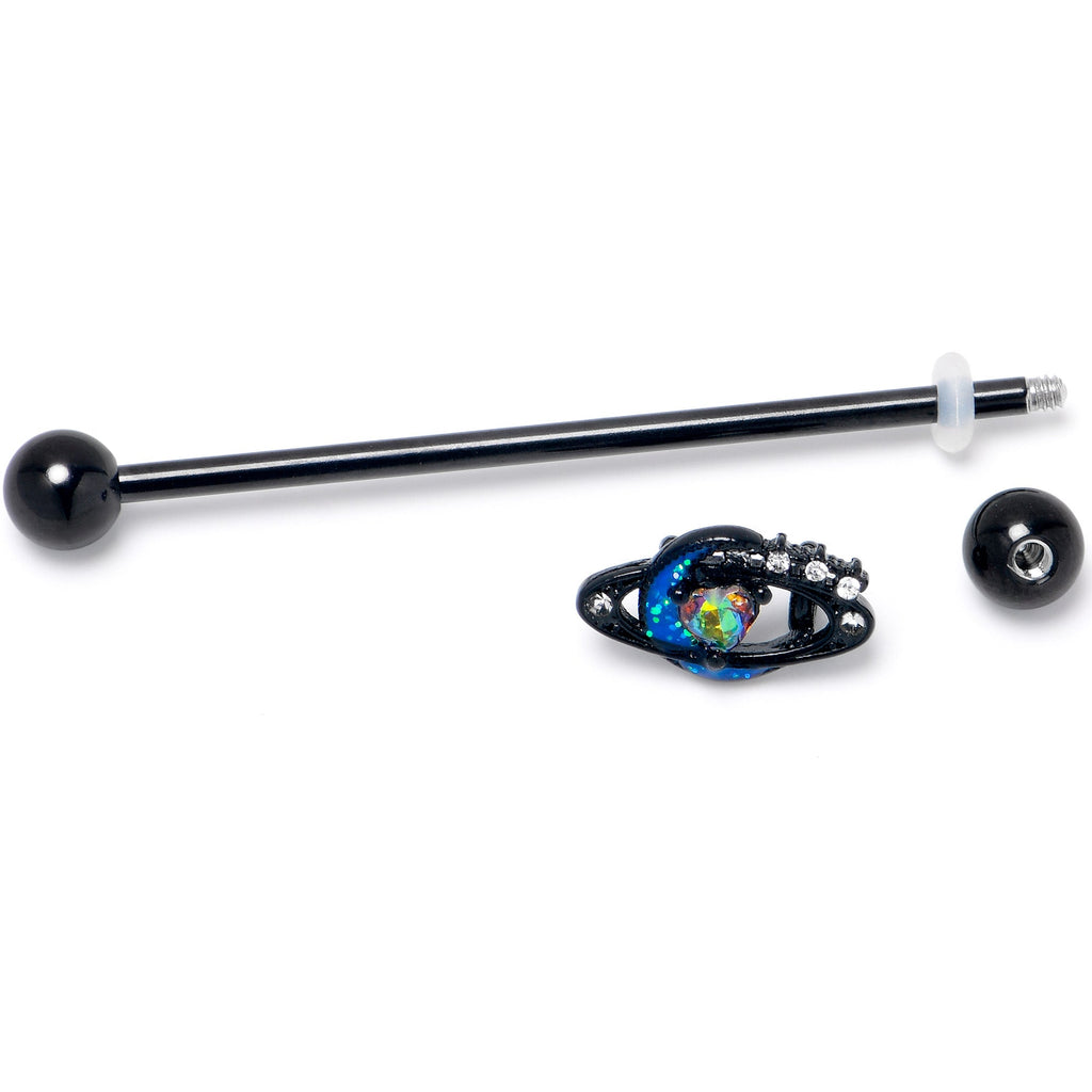 14G Aurora Gem Black Saturn Space Moon Industrial Barbell 38mm