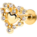 16G 1/4 Clear CZ Gem Gold Tone Heart Duo Labret Tragus