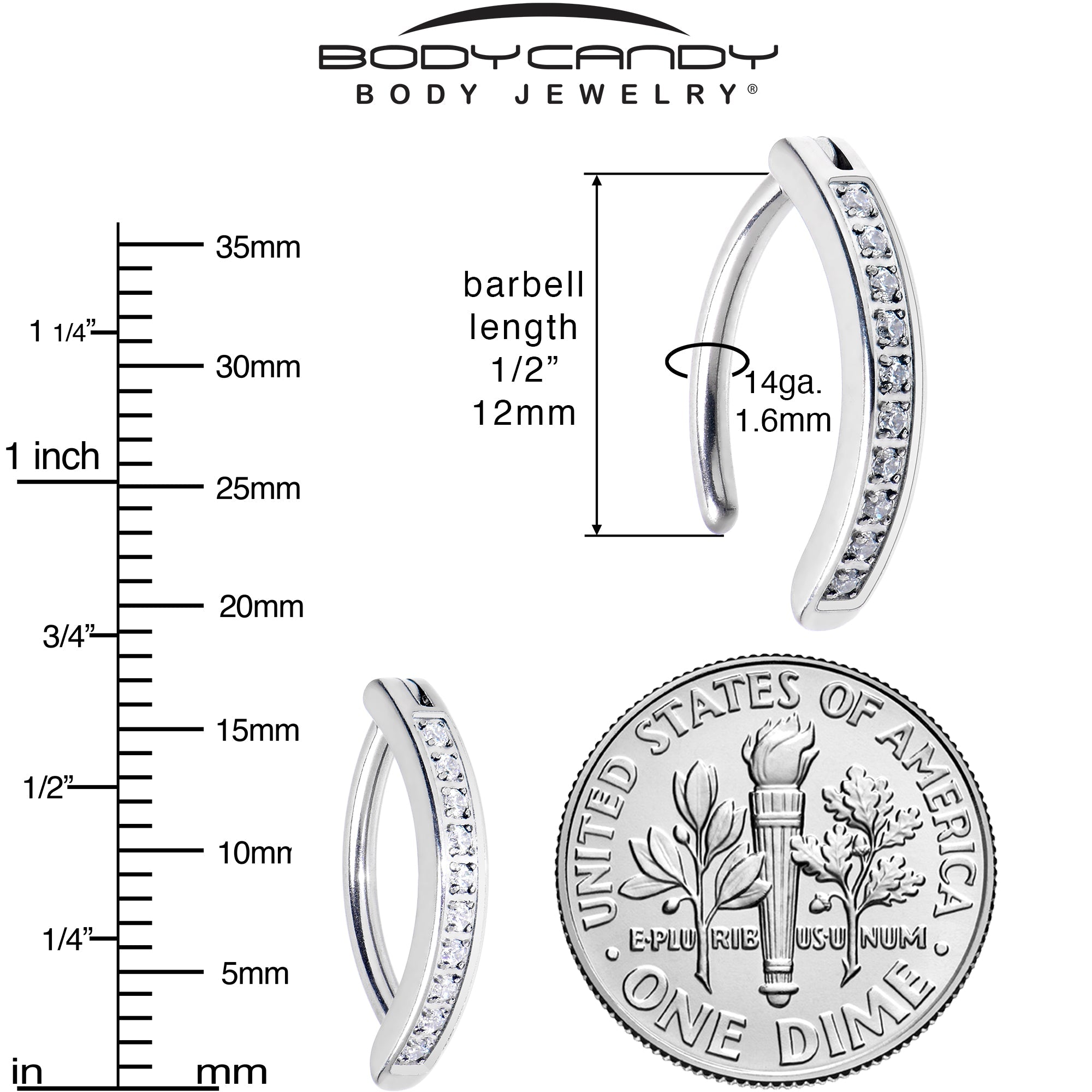 14G 1/2 Implant Grade Titanium CZ Paved Hinged Hoop Belly Ring