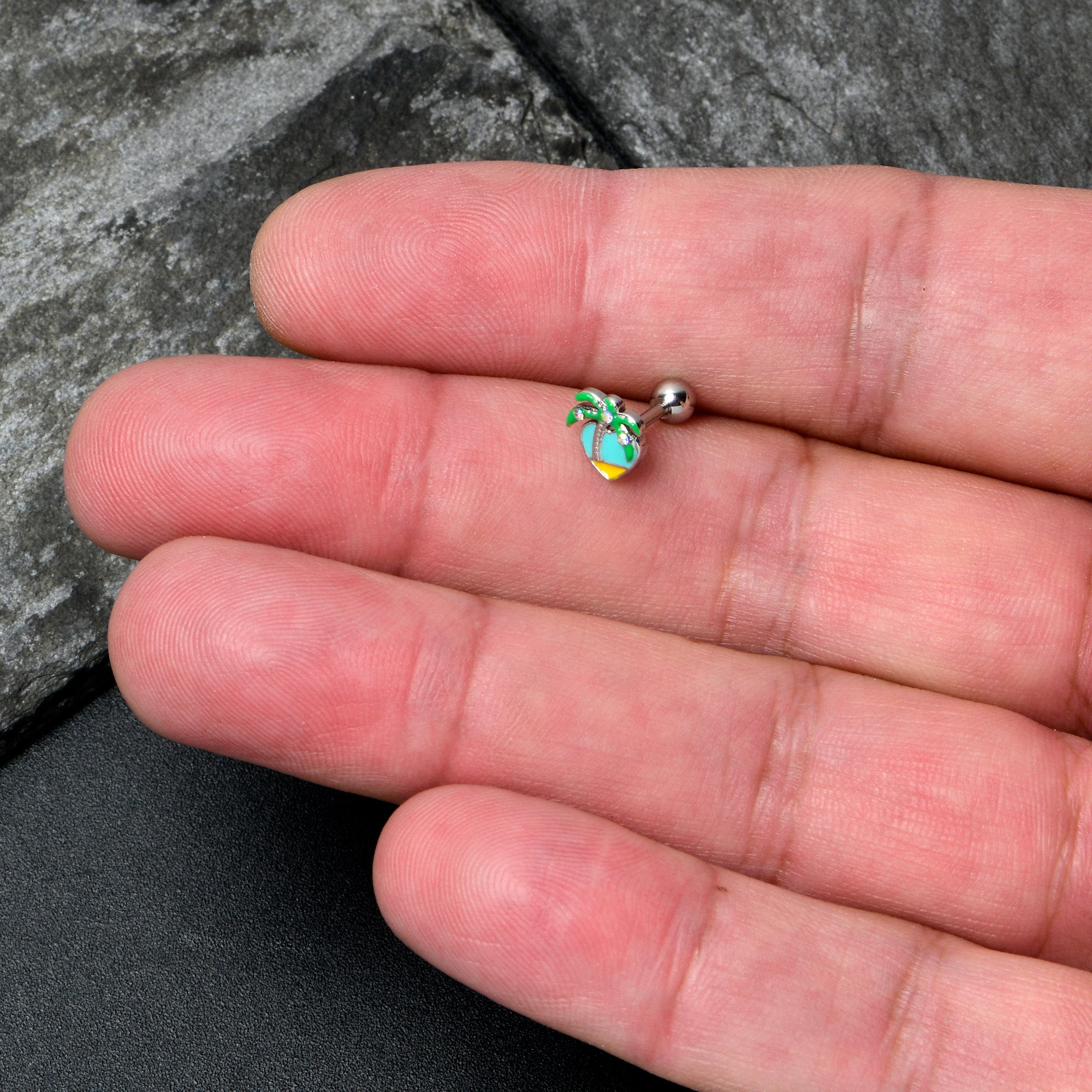 16G 1/4 Aurora Gem Beach Heart Palm Tree Cartilage Tragus Earring