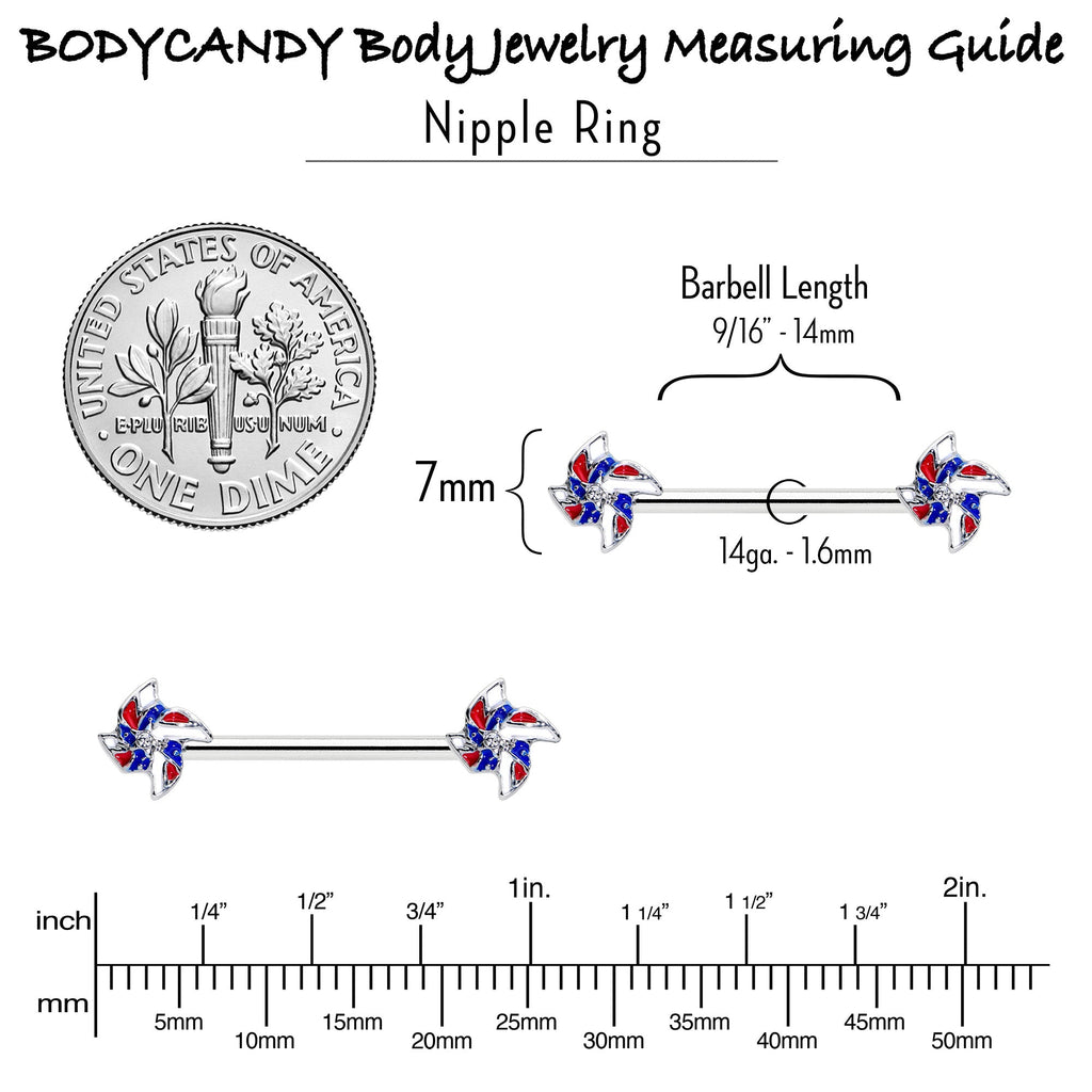 14G 9/16 Patriotic Pinwheel Barbell Nipple Ring Set