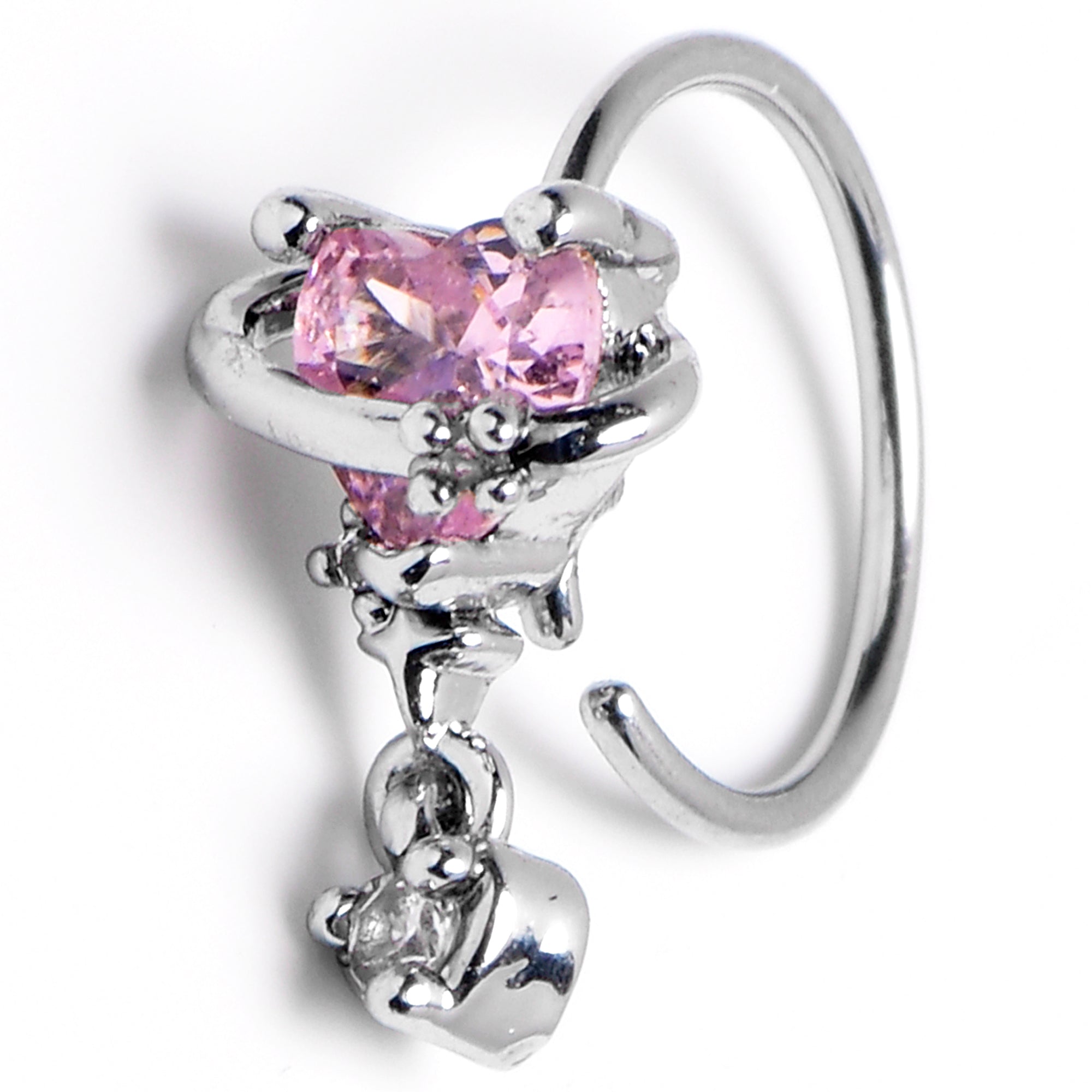 20G 5/16 Pink Heart Dangle Conch Hoop Septum Ring Cartilage Helix Hoop Earring