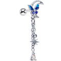 16G 1/4 Clear Gem Butterfly Blue Beauty Dangle Cartilage Earring
