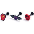16G 5/16 Black Coffin Bat Halloween Labret Monroe Tragus Curation Set of3