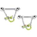 14G 9/16 Green Gem Glitter Dragonfly Dangle Nipple Ring Set