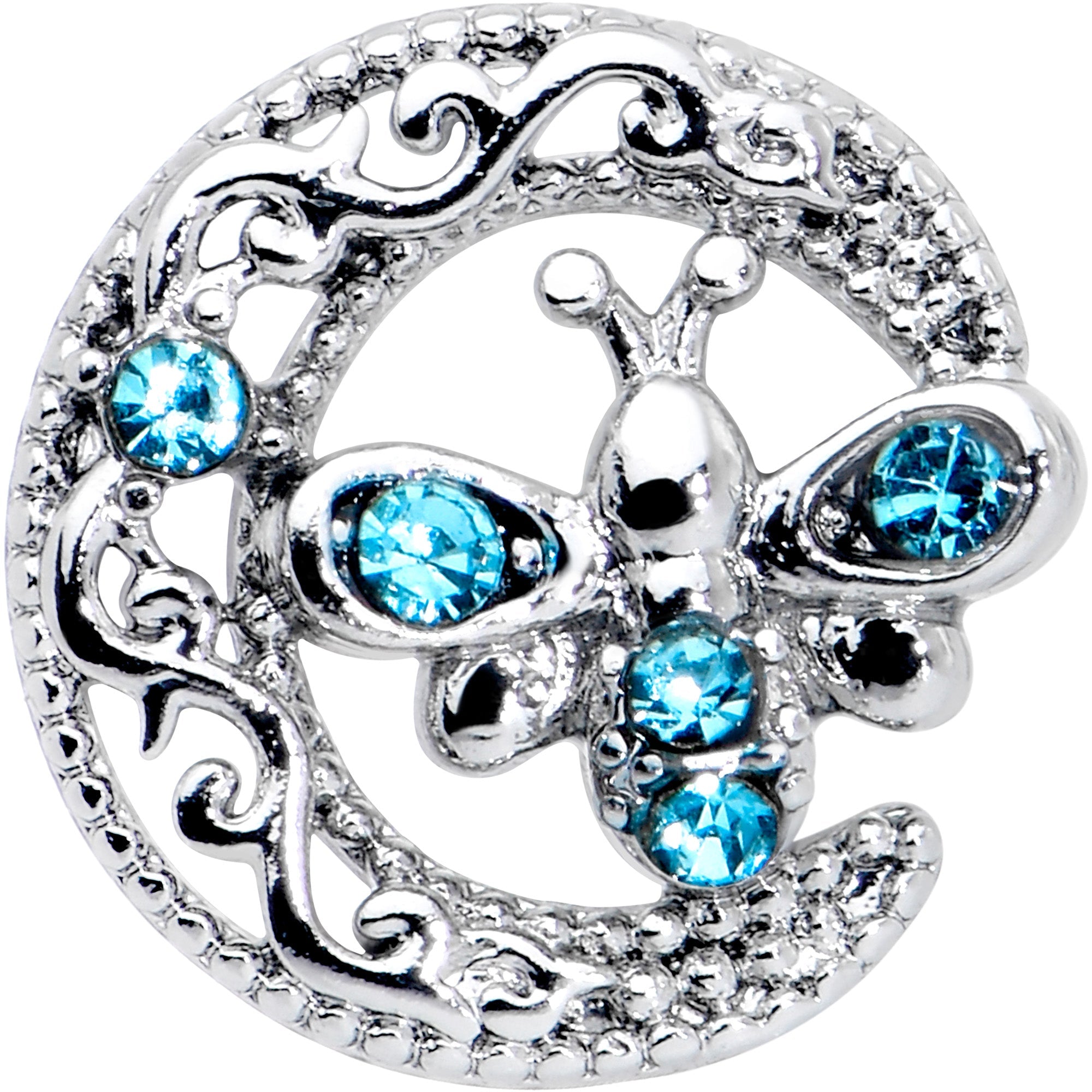 16G 5/16 Blue Gem Lunar Dragonfly Internally Threaded Labret Tragus