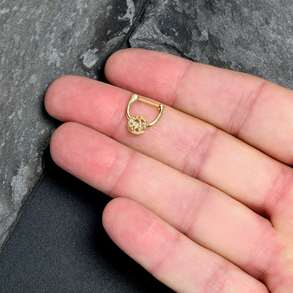 16G 5/16 Clear Gem Gold Tone Lunar Dragonfly Cartilage Clicker
