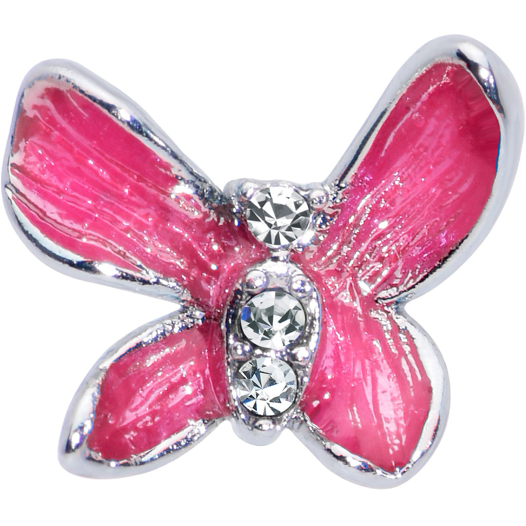 20G 5/16 Clear Gem Chunky Butterfly Pink Nose Hoop