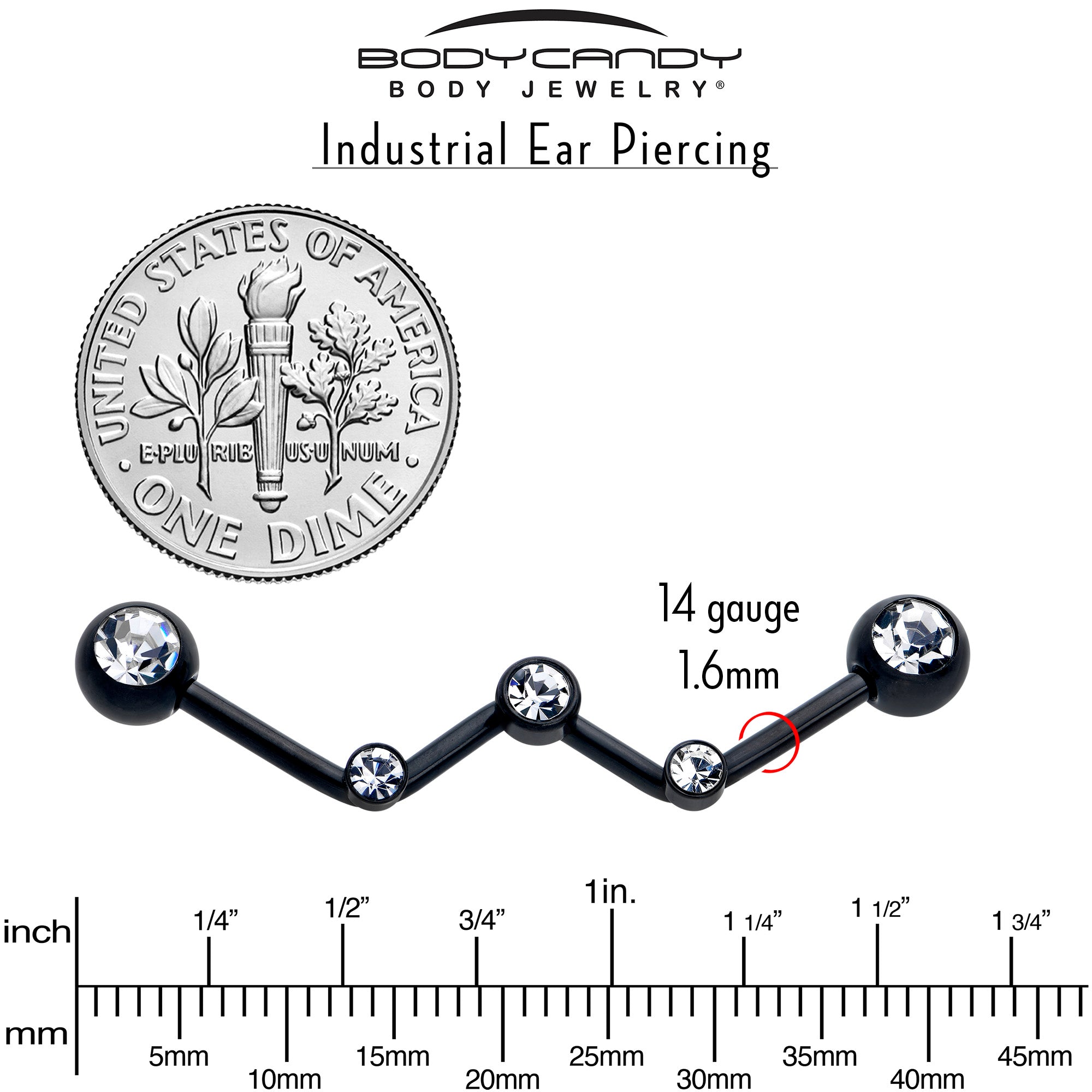 14G Clear Gem Black Constellation Style Project Bar 32mm
