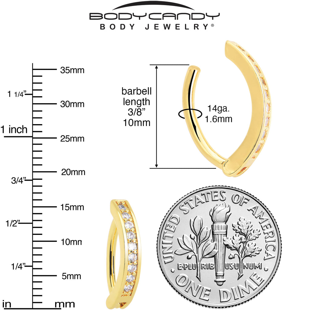 Clear CZ Gem Gold Tone Paved Row Perfection Hinged Hoop Belly Ring