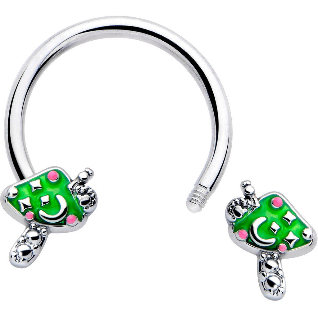 16G 3/8 Fanciful Green Mushrooms Horseshoe Circular Barbell