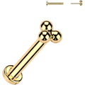 18G 5/16 Trinity Ball Gold PVD Medical Grade Titanium Flat Back Earring